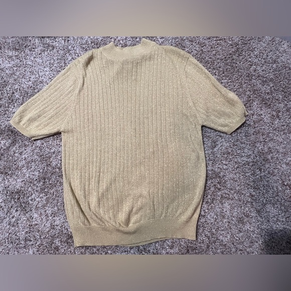 Vintage Sag Harbor Women's Mock Neck Short Sleeved Sweater Gold Sparkle Size L - Picture 5 of 10